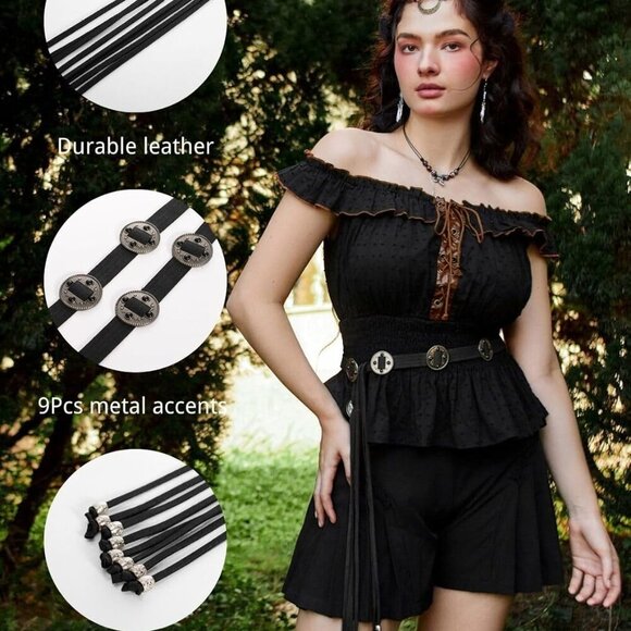 Women Renaissance Waist Belt Faux Leather Victorian Medieval Costume Accessory - Picture 2 of 7